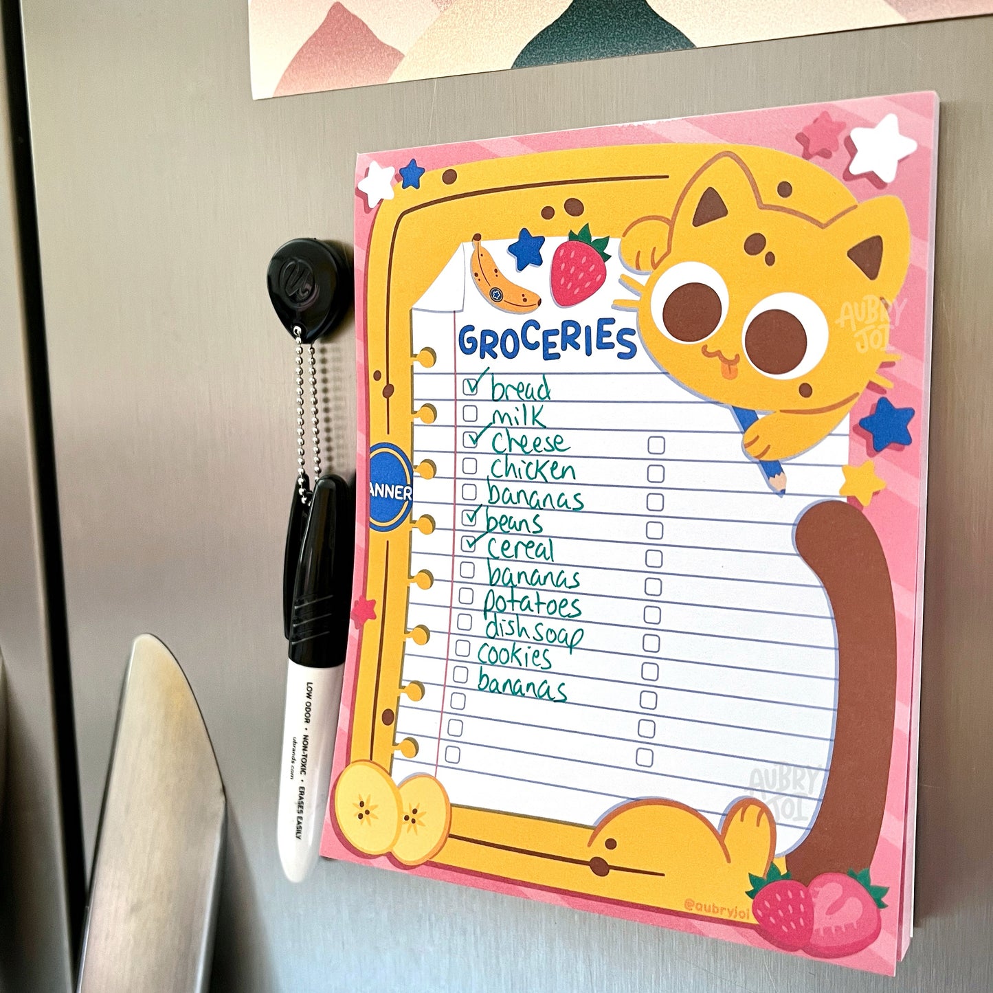 Magnetic Long Cat Grocery List Notepad