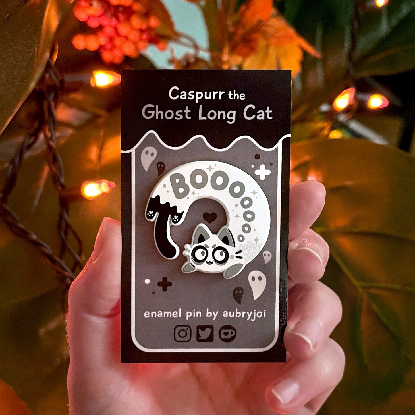 Ghost Long Cat Enamel Pin
