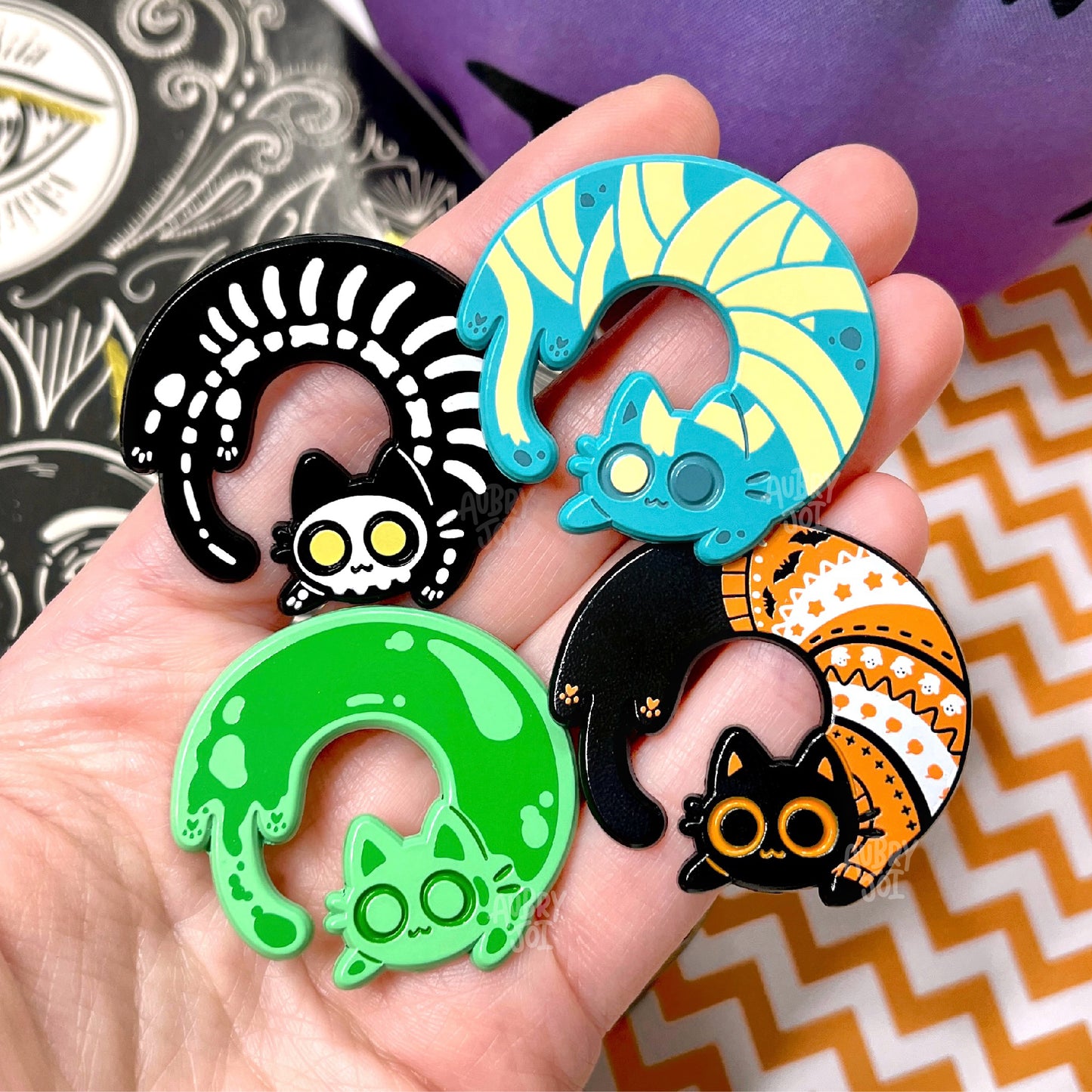 Halloween Long Cats Enamel Pins