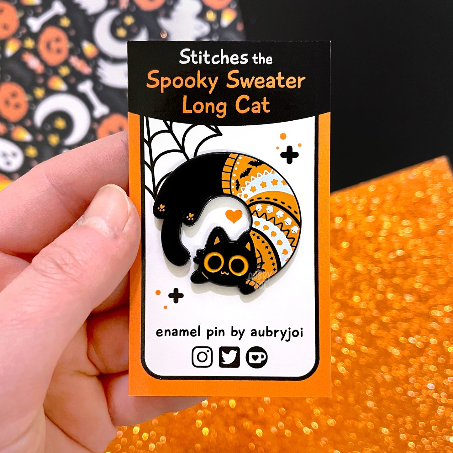 Halloween Long Cats Enamel Pins