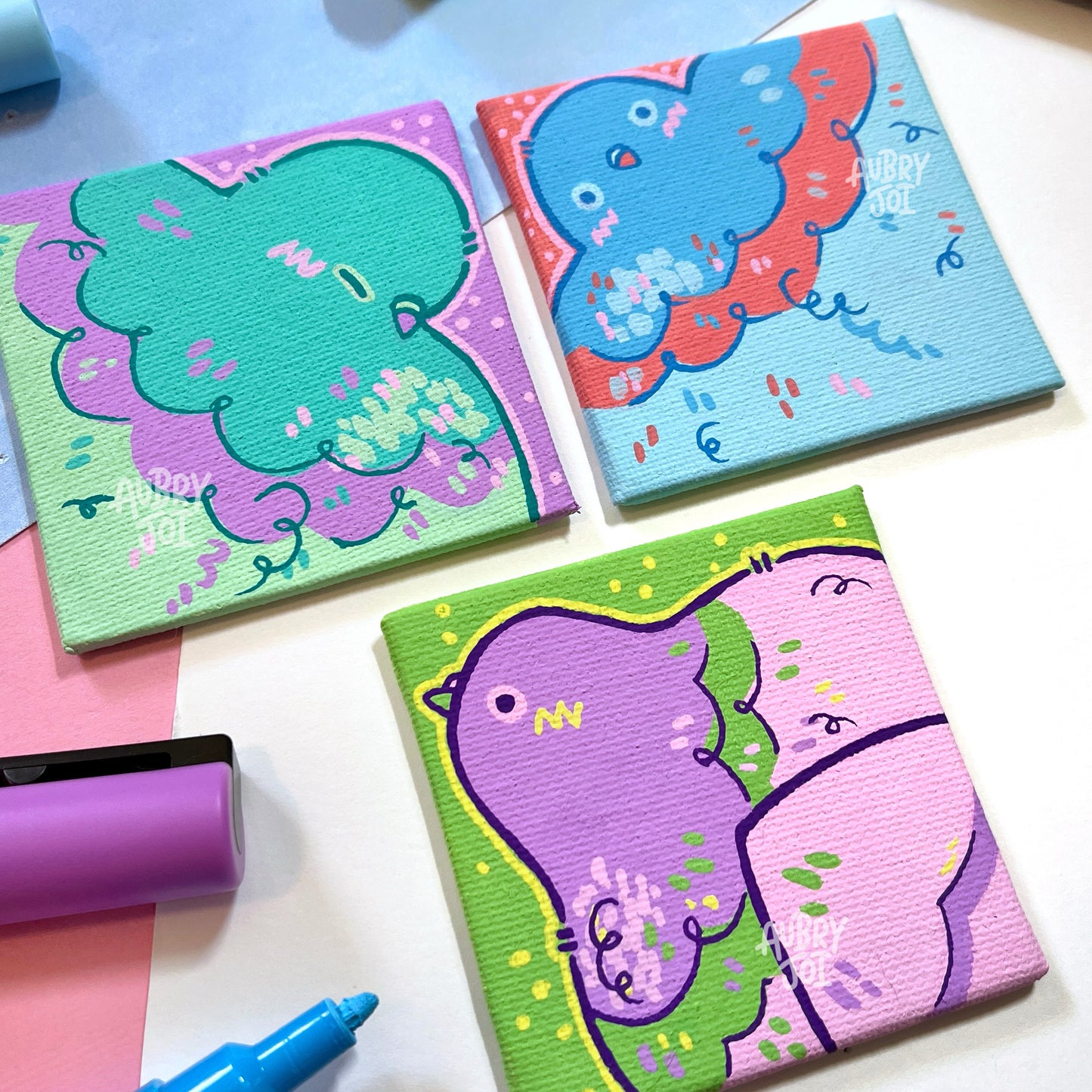 Pastel Pigeons - Original Mini Canvases