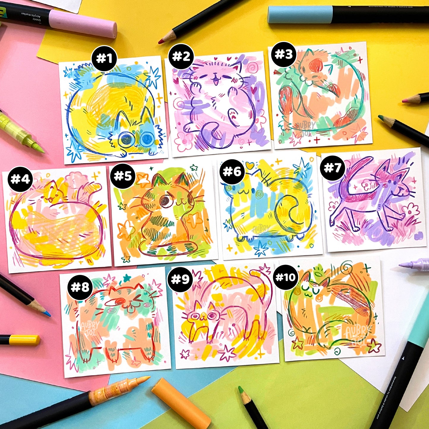 Pastel Scribble Cats - Original Illustrations