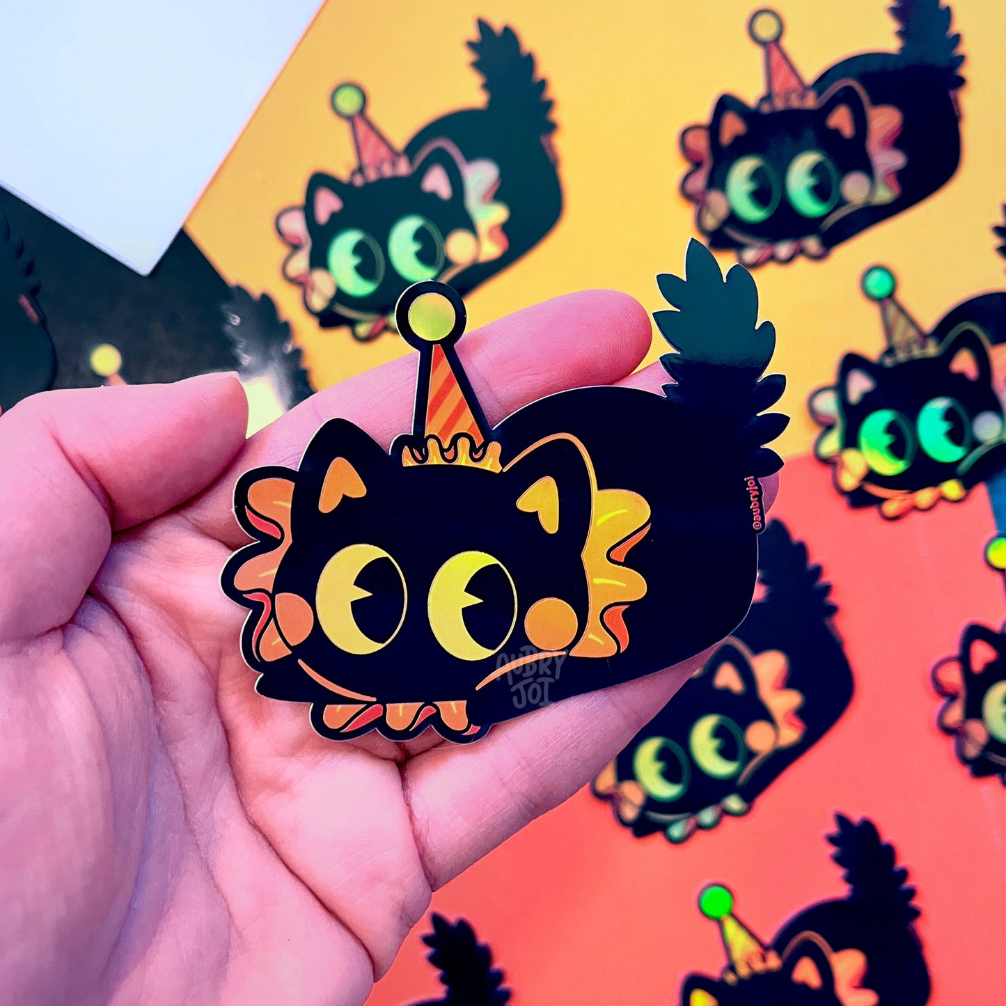 Vintage Black Cat Holographic Vinyl Sticker