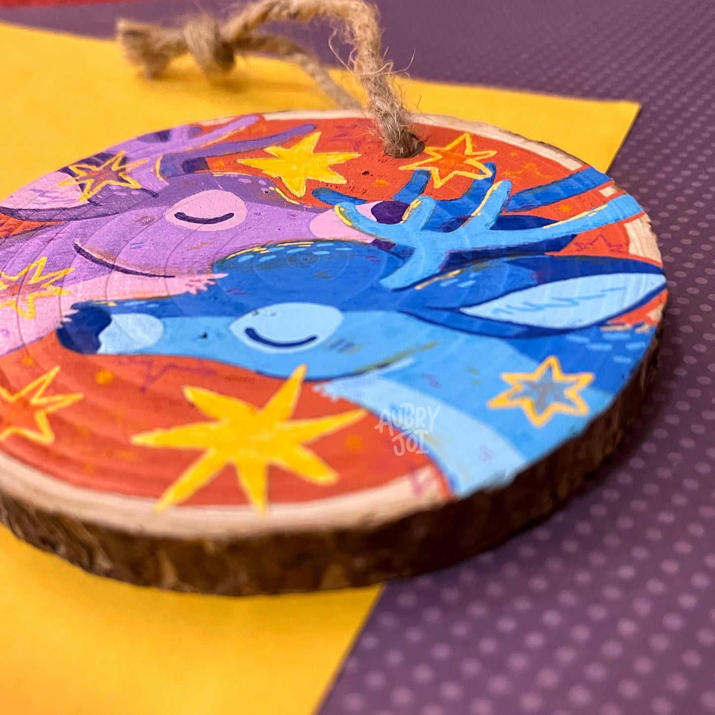 Deer Lovers Wood Ornament - Original Painting