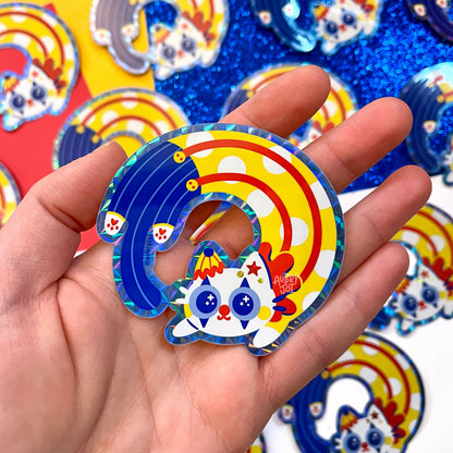 Clown Long Cat Holographic Vinyl Sticker