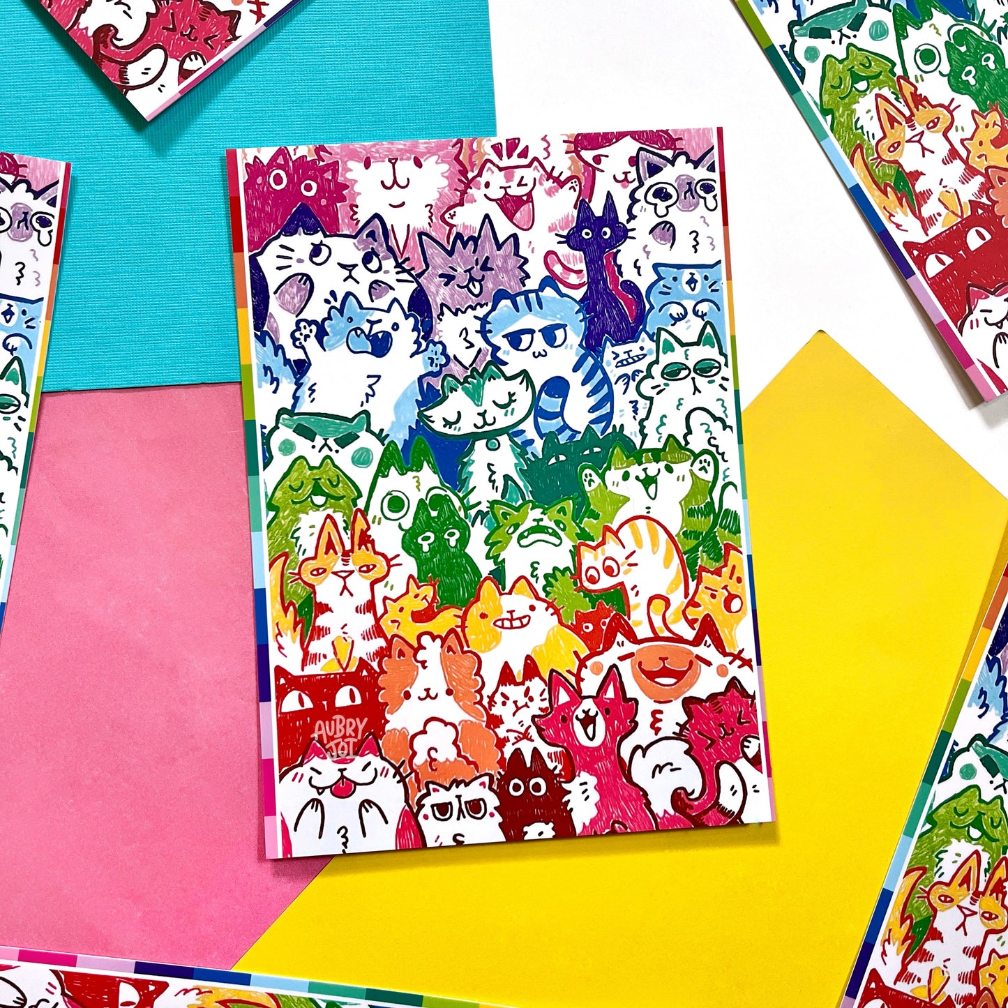 Rainbow Gel Pen Cats Art Print