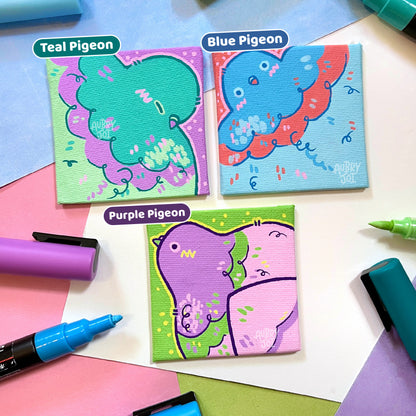 Pastel Pigeons - Original Mini Canvases