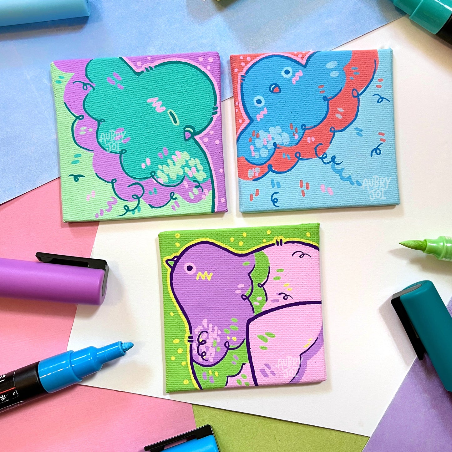 Pastel Pigeons - Original Mini Canvases
