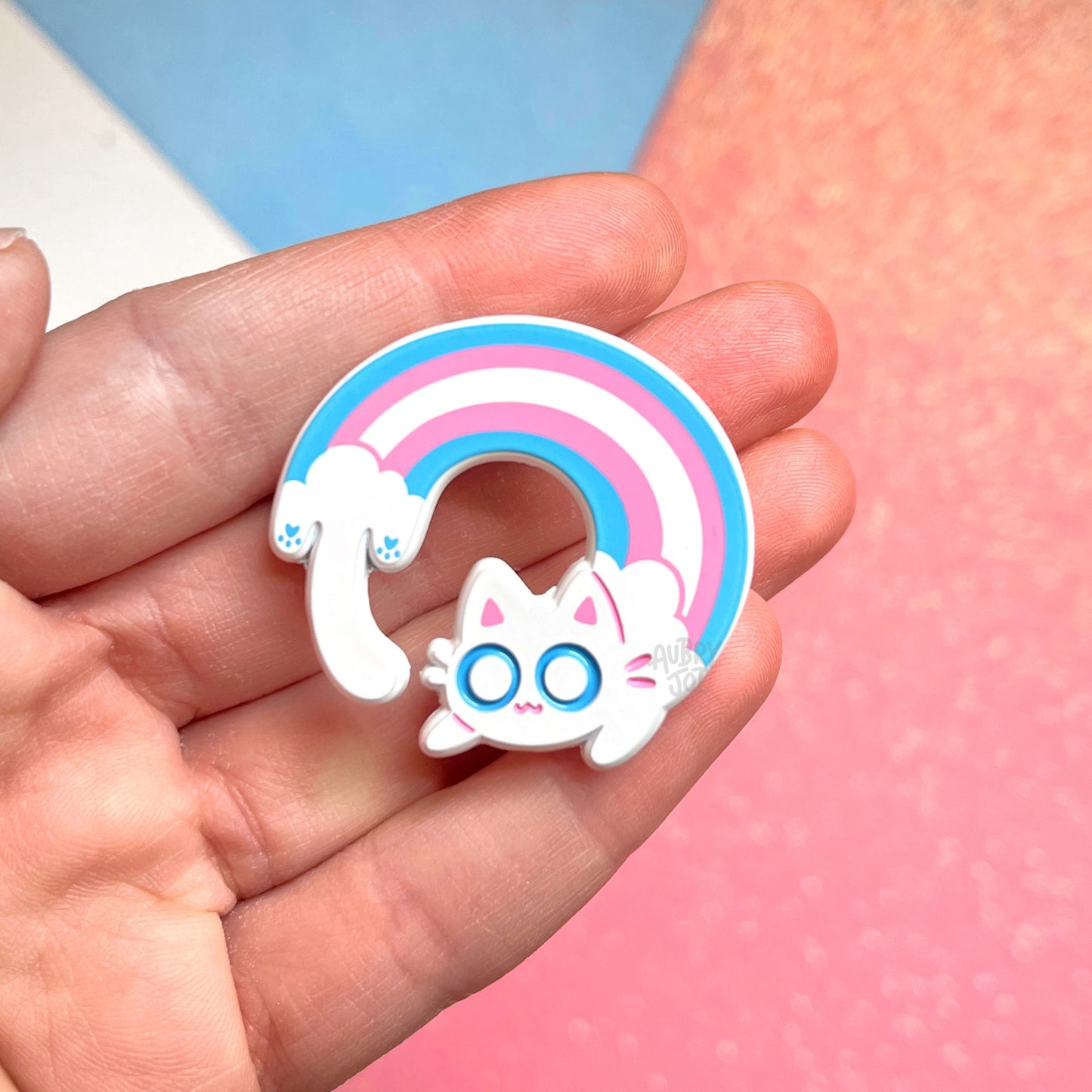 Pastel Cloud Long Cat Enamel Pin