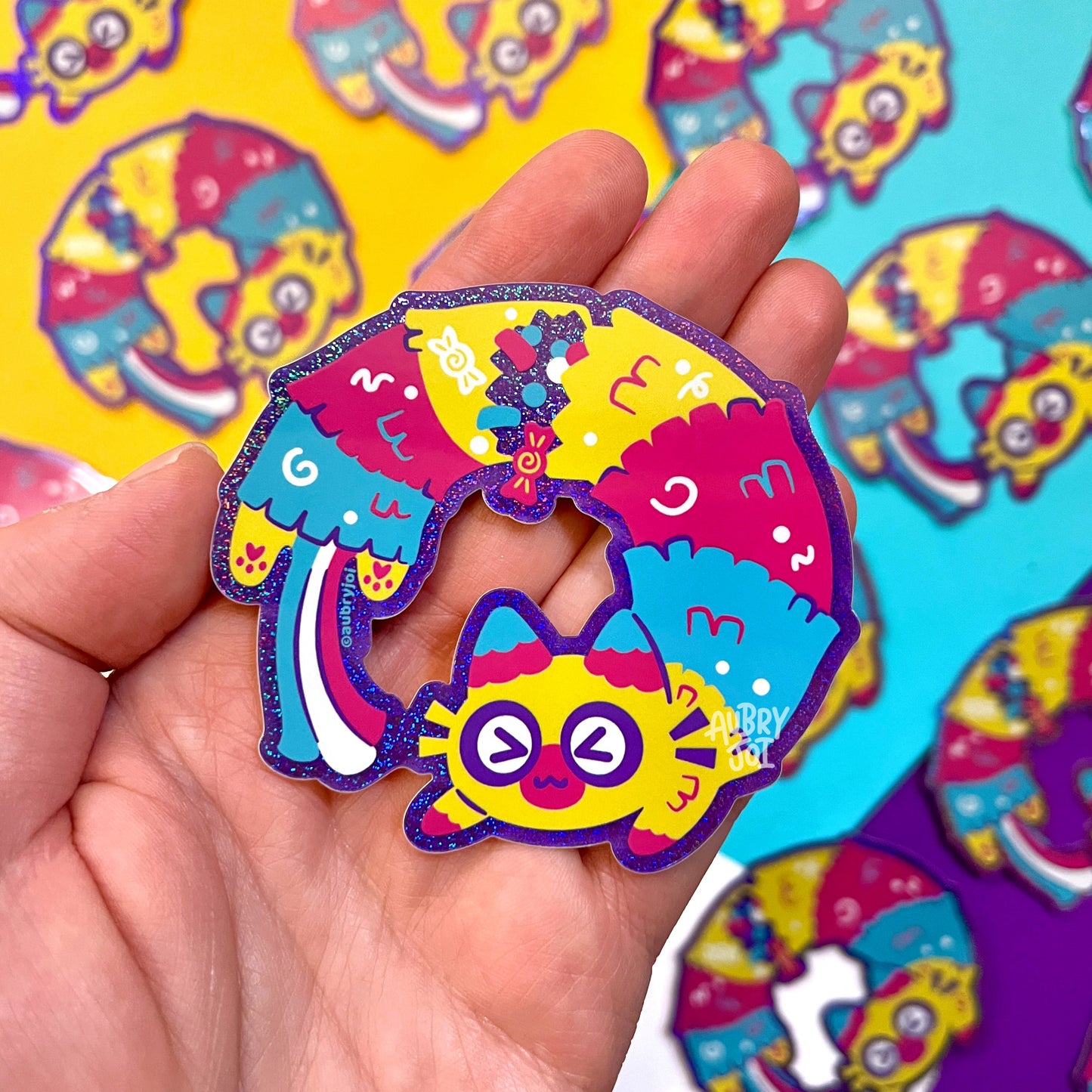 Piñata Long Cat Glitter Vinyl Sticker