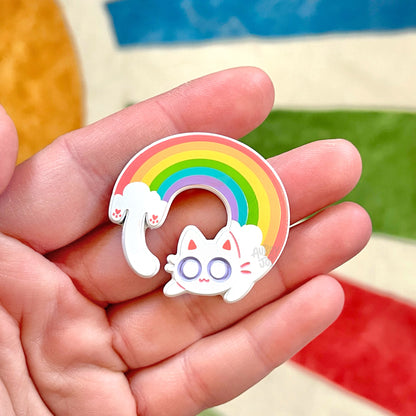 Rainbow Cloud Long Cat Enamel Pin