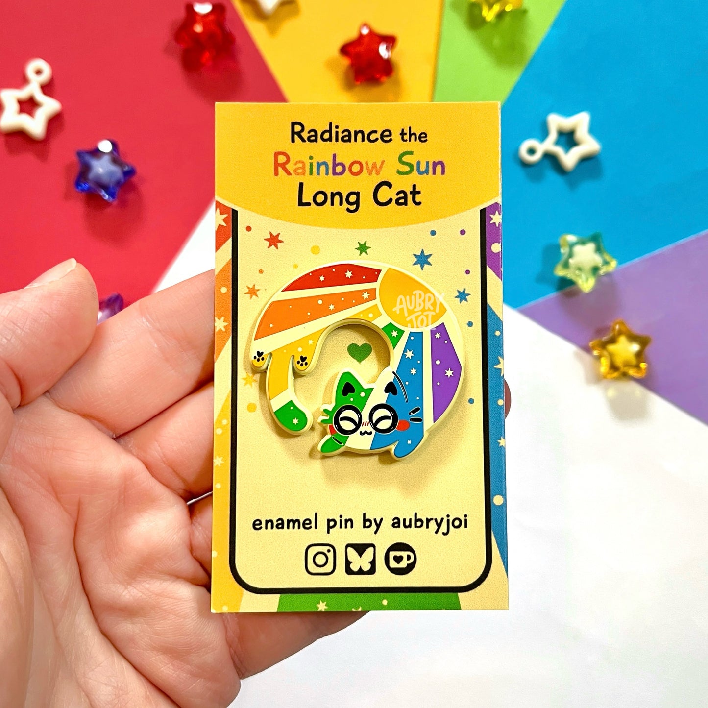 Rainbow Sun Long Cat Enamel Pin