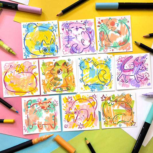 Pastel Scribble Cats - Original Illustrations