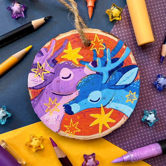 Deer Lovers Wood Ornament - Original Painting