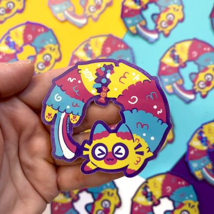 Piñata Long Cat Glitter Vinyl Sticker