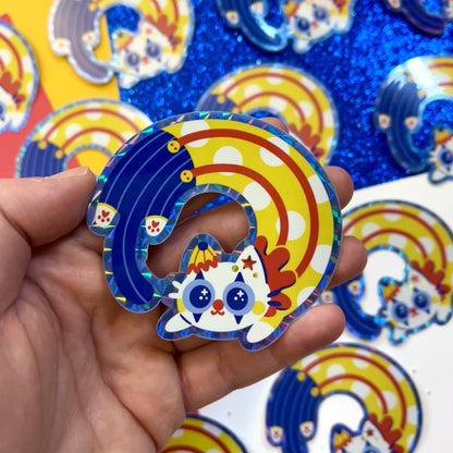 Clown Long Cat Holographic Vinyl Sticker