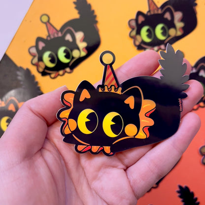 Vintage Black Cat Holographic Vinyl Sticker